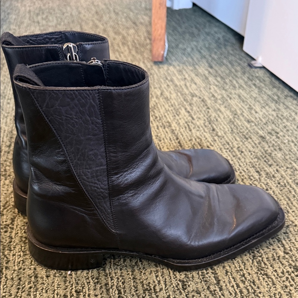 John Varvatos Black Leather Zipper Boots